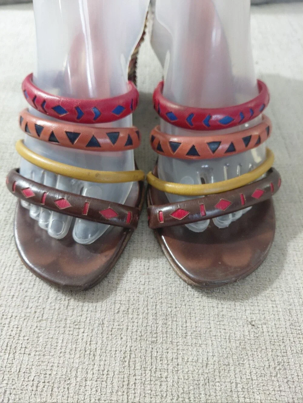 Zalo Multicolor Strappy Wedge Sandals with Red, Orange, Yellow and Brown Accents